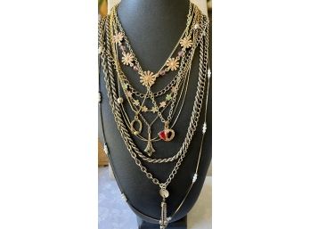 Lot Of Vintage Gold Tone, Enamel, And Faux Pearl Necklaces - Avon, NWT, And More