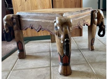 Unique Vintage Hand Carved Wooden Elephant Motif Side Table