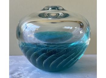 Blue Art Glass Swirl Paper Weight