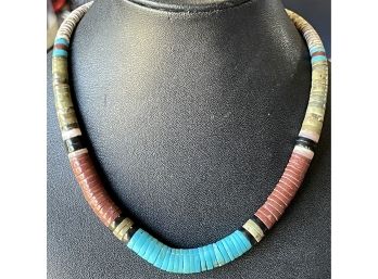 Vintage Heishi Turquoise, Coral, And Shell Bead Necklace