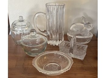 Assorted Glass Lot - Galerie Bunny Dish, Mug, Pumpkin Dish, Divide Basket, And More