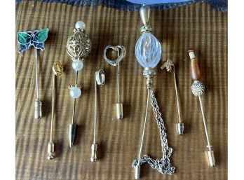 (8) Vintage Stick Pins - Enamel, Bead, Faux Pearl, And More