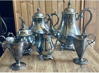 W.M Rogers And Sons Teapot, Creamer, And Sugar With Forbes Silver Plate Creamer And Sugar