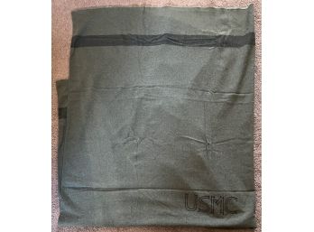 Vintage USMC Single Stripe 60 X 82 Inch Wool Blanket