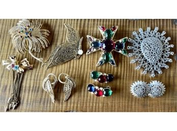 Vintage Pin, Pendant, And Earring Lot - Sarah Coventry, Avante, Monet, And More