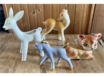 (4) MCM Animal Planters And Figurines - Deer And Horse