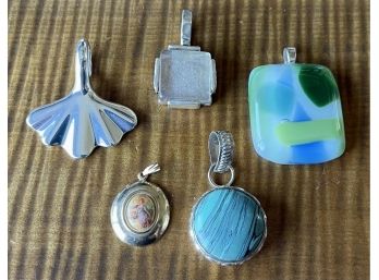 Vintage Pendant Lot - Art Glass, Stone, Pilgrim Jewelry, And More