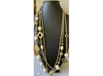 Chicos Gold Tone And Acrylic Bead Statement Bracelet And Napier Twist Gold Tone Chain