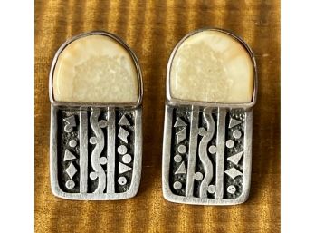 Pair Of Zealandia Sterling Silver Fossilized Earrings