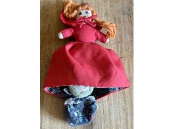 Vintage Handmade Topsy Turvy Little Red Riding Hood, Grandma, And Wolf Reversible Doll