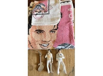 Elvis Presley Lot - Bath Towel And Washrag Set With (2) Ornaments And Keychain Bottle Opener