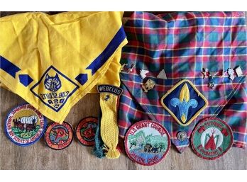 1950s Boy Scouts Of America Collection - Assorted Pins And Patches With Handkerchief - Webelos, Pins, & More