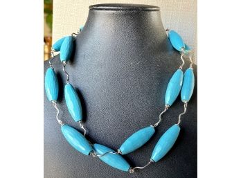 Carved Stone Bead Sterling Silver Necklace