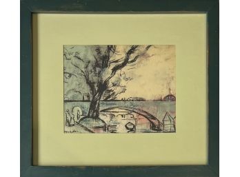 Vintage Leo Michaelson Tree And The Seine Print In Frame