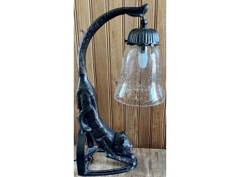 Black Solid Brass Cat Lamp With Bubble Glass Shade And Glowing Eyes Stamped Fit