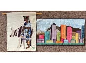 (2) Homemade Machine Stitched Tapestries - (1) City Landscape