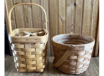 (2) Small Vintage Longaberger Handled Baskets With Inserts