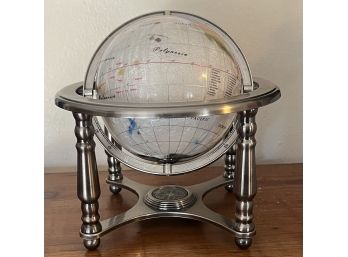 Tabletop 10 Inch Pearl Swirl Ocean Gemstone Globe With Silver Tone Stand