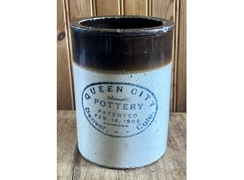 Vintage Stoneware Queen City Pottery Crock Denver Colorado February 14th 1905