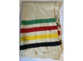 Vintage Wool Black, Yellow, Red, Green Stripe 54 X 72 Inch Blanket