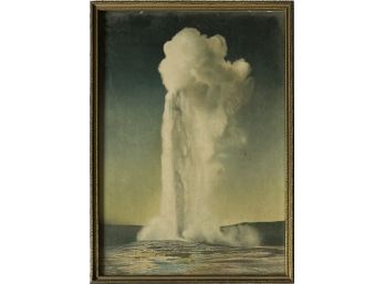 Vintage Old Faithful Geyser Yellowstone Park Photograph Print In Frame