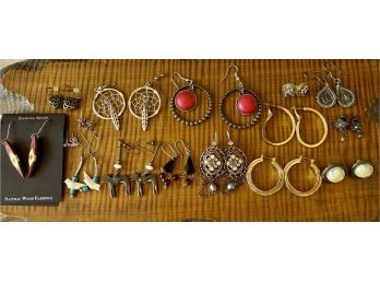Lot Of Vintage Contemporary Earrings - Dream Catchers, MOP Birds, Rhinestone, Gold Tone, Wood, And More