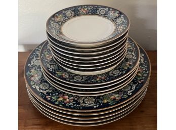 Assorted Mikasa Della Robbia Blue Dinner Plates, Side Plates, And Dessert Plates