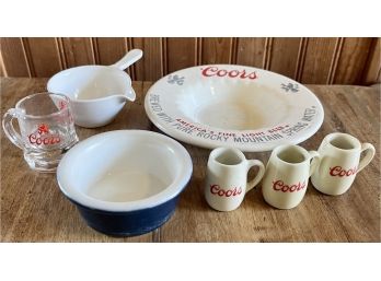 Lot Of Vintage Thermo Coors Miniature Beer Mugs, Ash Tray, Labware, And More