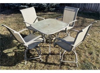 Aluminum Frame Glass Top Patio Table With (4) Swivel High Chairs (as Is)