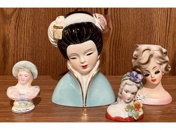 Vintage Head Vase Lot - Parma By AAI, Geisha, Shaker, And More