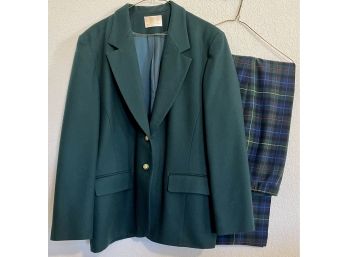 Pendleton 100 Percent Virgin Wool Green Blazer Size 14 With Pair Of Smith Tartan Matching Plaid Size 14 Pants