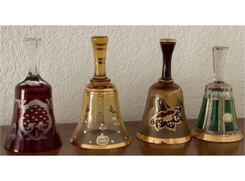 (4) Bohemia Glass Czech Etched Bells