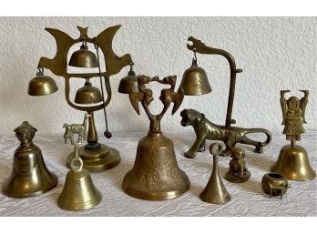 Lot Of Vintage Solid Brass Asian Bells With Mallets