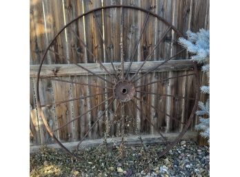 Antique Primitive 54 Inch Solid Steel Wagon Wheel