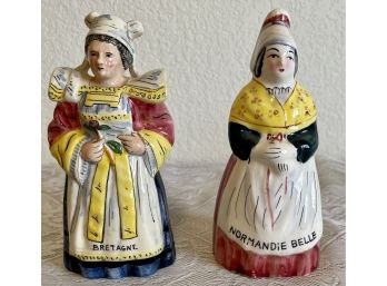 (2) France Pottery Bells - Bretagne And Normandie Belle Female Figural Bells