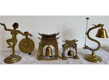 Solid Brass Asian Bell And Gong Lot