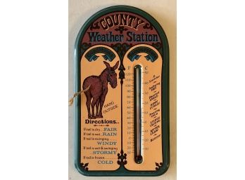 Vintage Tin County Donkey Weather Station Thermometer