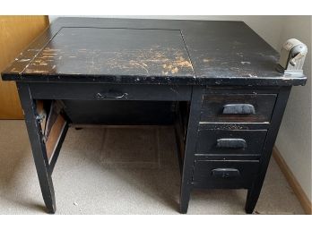 Antique Solid Oak Black Painted 3-drawer Lift Top Type Writer Desk