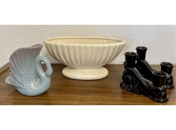Pottery Lot - Frankoma Candle Holder, Rosemead Planter, Haeger Planter