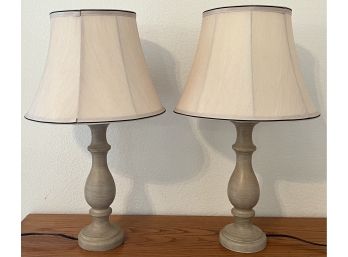 Pair Of Resin Table Lamps With Material Shades