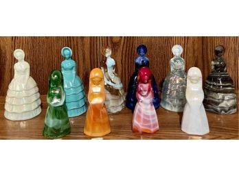 Summit Art Glass And Southern Belle, Jenny Mosser Slag Glass Figural Bells - Sea Storm