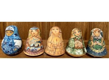 5 Made Russia Hand Painted Bells