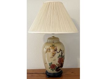 Vintage Hand Painted Ginger Jar Floral Porcelain 3-way Table Lamp With Brass Finial