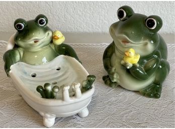 Mid-century Frog Soap Dish And Tooth Brush Holder