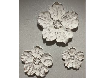 (3) White Resin Wall Art Flowers