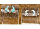 2 Pairs Sterling Silver - Turquoise And Mother Of Pearl Moon Post Earrings