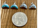 2 Pairs Sterling Silver - Turquoise And Mother Of Pearl Moon Post Earrings