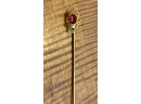 14K Gold And Amethyst Stick Hat Pin & Gold Tone Red Glass & Faux Pearl Stick Hat Pin In Velvet Box
