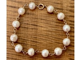 Gorgeous 14k Gold And Pearl 7.25' Bracelet