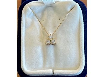 Keepsake Three Diamond .3 Carat Total & 14K Gold Graceful DIA Pendant Necklace And Box Chain With COA